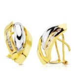 18K PENDIENTES ORO BICOLOR BANDAS 17X11 MM CIERRE OMEGA