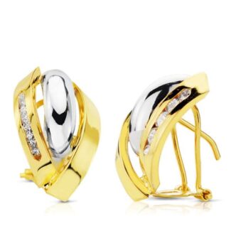 18K PENDIENTES ORO BICOLOR BANDAS 17X11 MM CIERRE OMEGA
