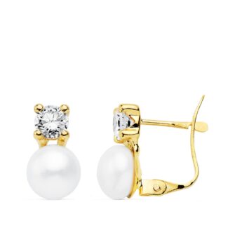 18K PENDIENTES TU Y YO ORO AMARILLO 11X6,5 MM CIRCONITA CIERRE CATALAN