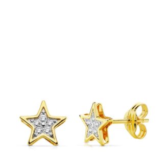 18K PENDIENTES BICOLOR ESTRELLA 6,5X6,5 MM CIERRE PRESION