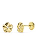18K PENDIENTES ORO AMARILLO FLOR ONDAS 6X6 MM CIERRE TUERCA