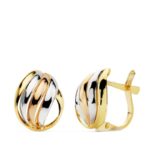 18K PENDIENTES TRICOLOR BANDAS 12X9 MM CIERRE CATALAN