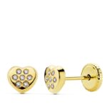 18K PENDIENTES ORO AMARILLO CORAZON CIRCONITA 5X5,5 MM CIERRE TUERCA