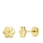 18K PENDIENTES ORO AMARILLO FLOR PETALOS 6X6 MM CIERRE TUERCA