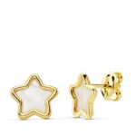 18K PENDIENTES ORO AMARILLO ESTRELLA NACAR 8X8 MM CIERRE PRESION