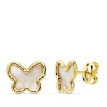 18K PENDIENTES ORO AMARILLO MARIPOSAS NACAR 9X7,5 MM CIERRE PRESION