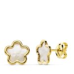 18K PENDIENTES ORO AMARILLO FLOR NACAR 8X8 MM CIERRE PRESION CIERRE PRESION