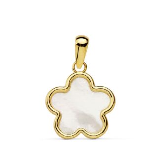 18K COLGANTE ORO AMARILLO FLOR NACAR 12X12 MM