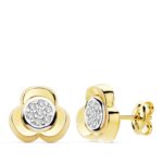 18K PENDIENTES ORO BICOLOR TREBOL CIRCONITA 10M CIERRE PRESION