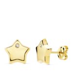 18K PENDIENTES ORO AMARILLO ESTRELLA CIRCONITA 9X9 MM CIERRE PRESION