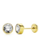18K PENDIENTES ORO AMARILLO CIRCONITA REDONDOS 7 MM CIERRE TUERCA