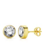 18K PENDIENTES ORO AMARILLO CIRCONITA REDONDOS 6 MM PRESION