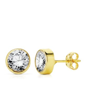 18K PENDIENTES ORO AMARILLO CHATON REDONDO CIRCONITA 7 MM CIERRE PRESION