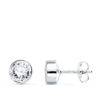 18K PENDIENTES CIRCONITA REDONDOS 7 MM ORO BLANCO PRESION