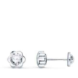 18K PENDIENTES MARGARITA 7MM CIRCONITA ORO BLANCO CIERRE TUERCA