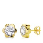 18K PENDIENTES ORO AMARILLO MARGARITA CIRCONITA 7 MM CIERRE TUERCA