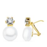 18K PENDIENTES ORO AMARILLO PERLA 17X10 MM CIERRE OMEGA