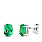 18K PENDIENTES ORO BLANCO ESMERALDA RECRISTALIZADA 7X5 MM 1,58 QT, CIERRE PRESION