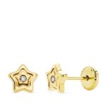 18K PENDIENTES ORO AMARILLO ESTRELLA CIRCONITA 6X6 MM CIERRE TUERCA