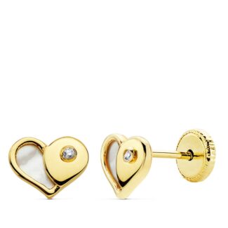 18K PENDIENTES ORO AMARILLO CORAZON NACAR 7X5,5 MM CIERRE TUERCA
