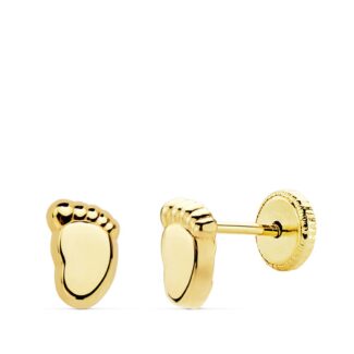18K PENDIENTES ORO AMARILLO PIE BEBE LISO 6,5X4 MM CIERRE TUERCA