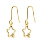 18K PENDIENTES ORO AMARILLO ESTRELLA CIRCONITA 22X8 MM CIERRE GANCHO