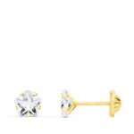 18K PENDIENTES ORO AMARILLO CIRCONITA FLOR 5X5 MM CIERRE TUERCA