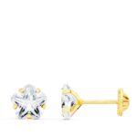 18K PENDIENTES ORO AMARILLO CIRCONITA FLOR 6X6 MM CIERRE TUERCA