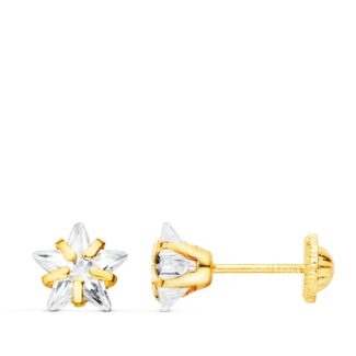 18K PENDIENTES ORO AMARILLO CIRCONITA ESTRELLA 6,5X6,5 MM CIERRE TUERCA