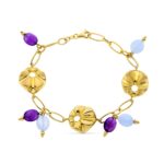 18K PULSERA ORO AMARILLO ESLABONES CON MOTIVOS, ANCHO 16 MM LARGO 19CM