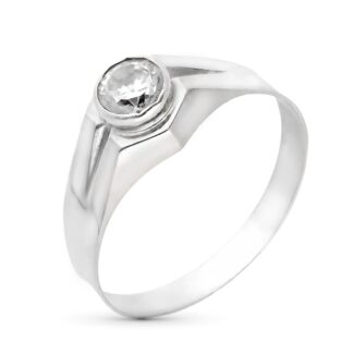 18K SOLITARIO ORO BLANCO HUECO CON CIRCONITA 5 MM, ANCHO: 8 MM