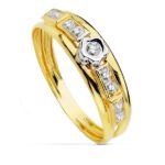 18K SORTIJA ORO BICOLOR CON FLOR Y CIRCONITAS, ANCHO: 5 MM