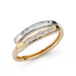 9K SORTIJA ORO BICOLOR BANDAS CON CIRCONITAS EN CARRIL, ANCHO: 5,5 MM