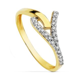 18K SORTIJA BICOLOR CIRCONITA CUERPO 1,5 MM