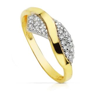 18K SORTIJA ORO BICOLOR CON CIRCONITAS, ANCHO: 7 MM