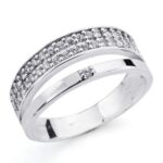 9K SORTIJA ORO BLANCO DOS BANDAS CON CIRCONITAS, ANCHO: 7 MM