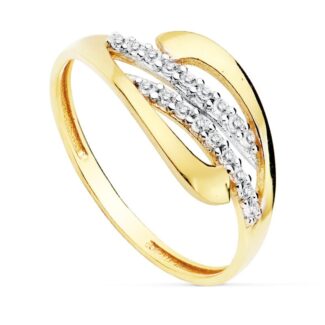 18K SORTIJA ORO BICOLOR CON CIRCONITAS, ANCHO: 9 MM
