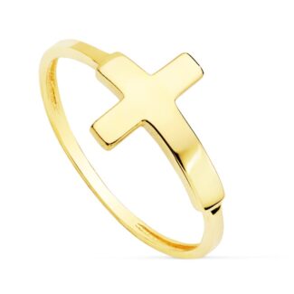 18K SORTIJA ORO AMARILLO CON CRUZ LISA DE 13 X 9 MM, ANCHO CUERPO: 1,2MM