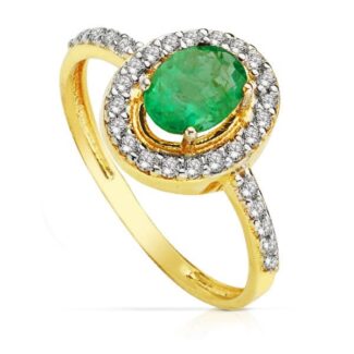 18K SORTIJA ORO BICOLOR OVAL CON CIRCONITA Y ESMERALDA 7X5 MM,