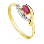 18K SORTIJA ORO BICOLOR CON CIRCONITA Y RUBI 5X3 MM