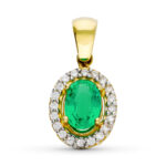 18K COLGANTE ORO BICOLOR OVAL ESMERALDA 0,79 QT, 7X5 MM, 12 X 10 MM