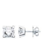 18K PENDIENTES ORO BLANCO 4 GARRAS CIRCONITA 7X7 CIERRE PRESION