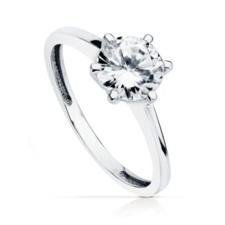18K SOLITARIO ORO BLANCO CON CIRCONITA DE 7 MM EN 6 GARRAS