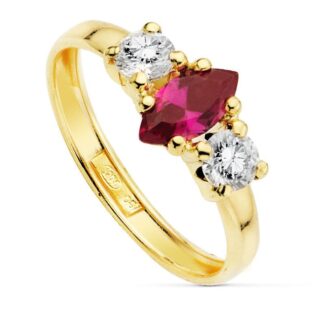 18K SORTIJA ORO AMARILLO CIRCONITA MARQUISE ROJA 8X4 MM, ANCHO: 8 MM