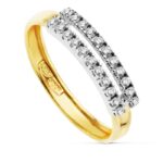 18K SORTIJA ORO BICOLOR DOBLE BARRA DE CIRCONITAS, ANCHO: 4 MM