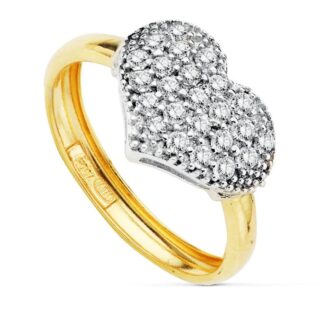 18K SORTIJA ORO BICOLOR CORAZON CON CIRCONITAS, MEDIDA: 13 X 9,5 MM