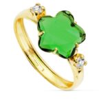 18K SORTIJA ORO AMARILLO CON CIRCONITA VERDE FORMA FLOR 10X10 MM,