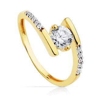 18K SOLITARIO ORO BICOLOR CRUZADO CON CIRCONITA 5,5 MM