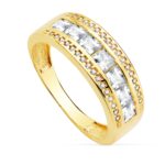 18K SORTIJA ORO AMARILLO CIRCONITA CARRE Y REDONDAS, ANCHO: 7 MM