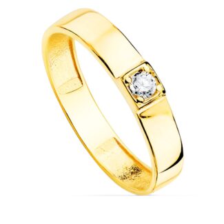 18K SORTIJA ORO AMARILLO BRILLO 1 CIRCONITA ANCHO 3,5 MM